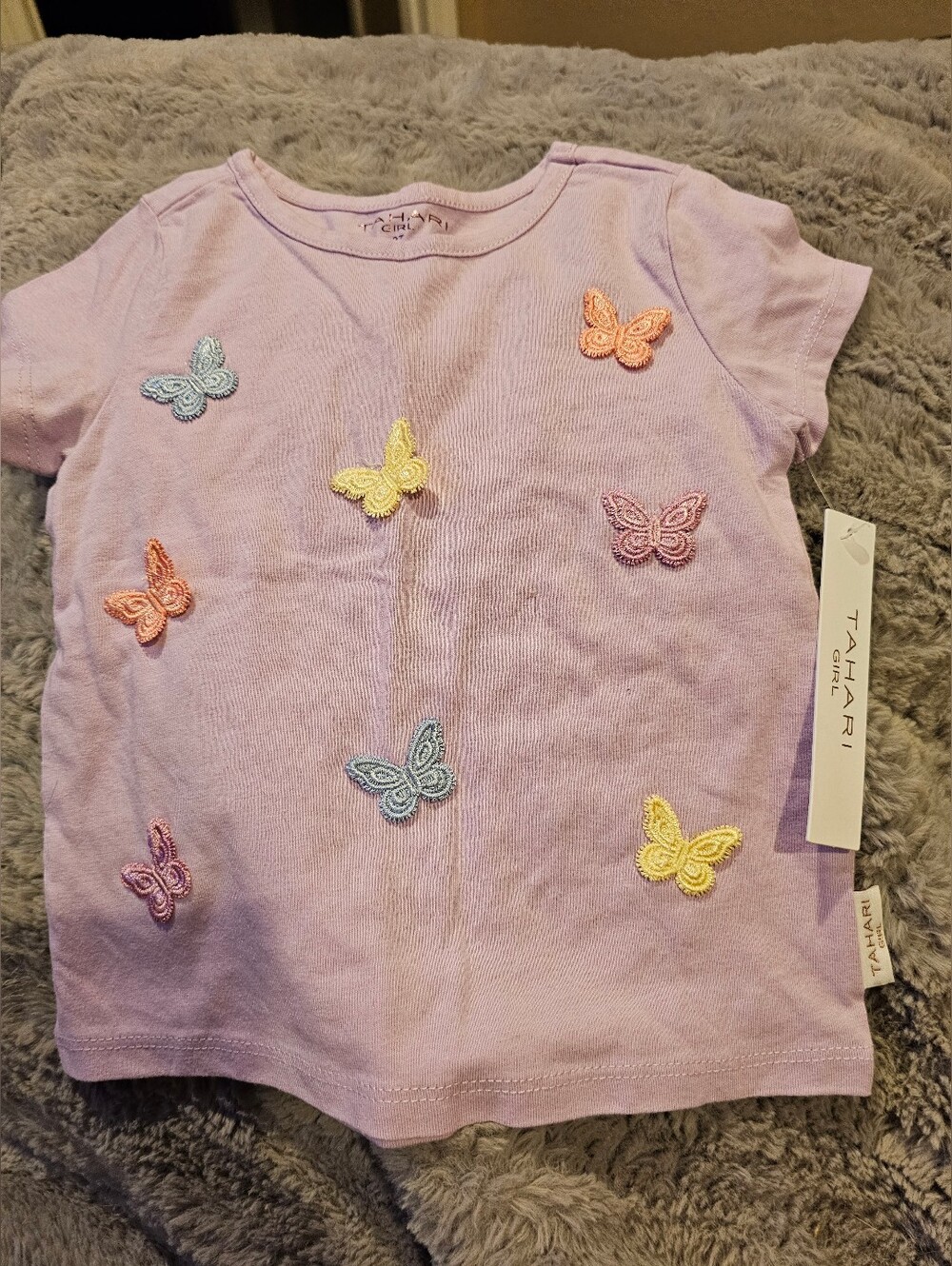 Tahari Lavender Tee with Multicolor Butterfly Appliqués. Size 2T. Girls. NWT